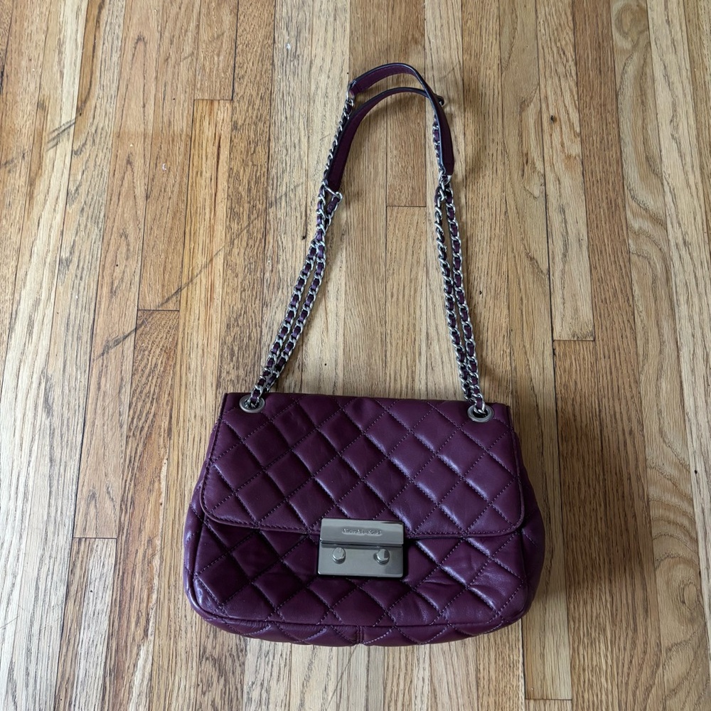 Michael Kors Sloane Quilted Shoulder Bag in Plum - Picture 2 of 12